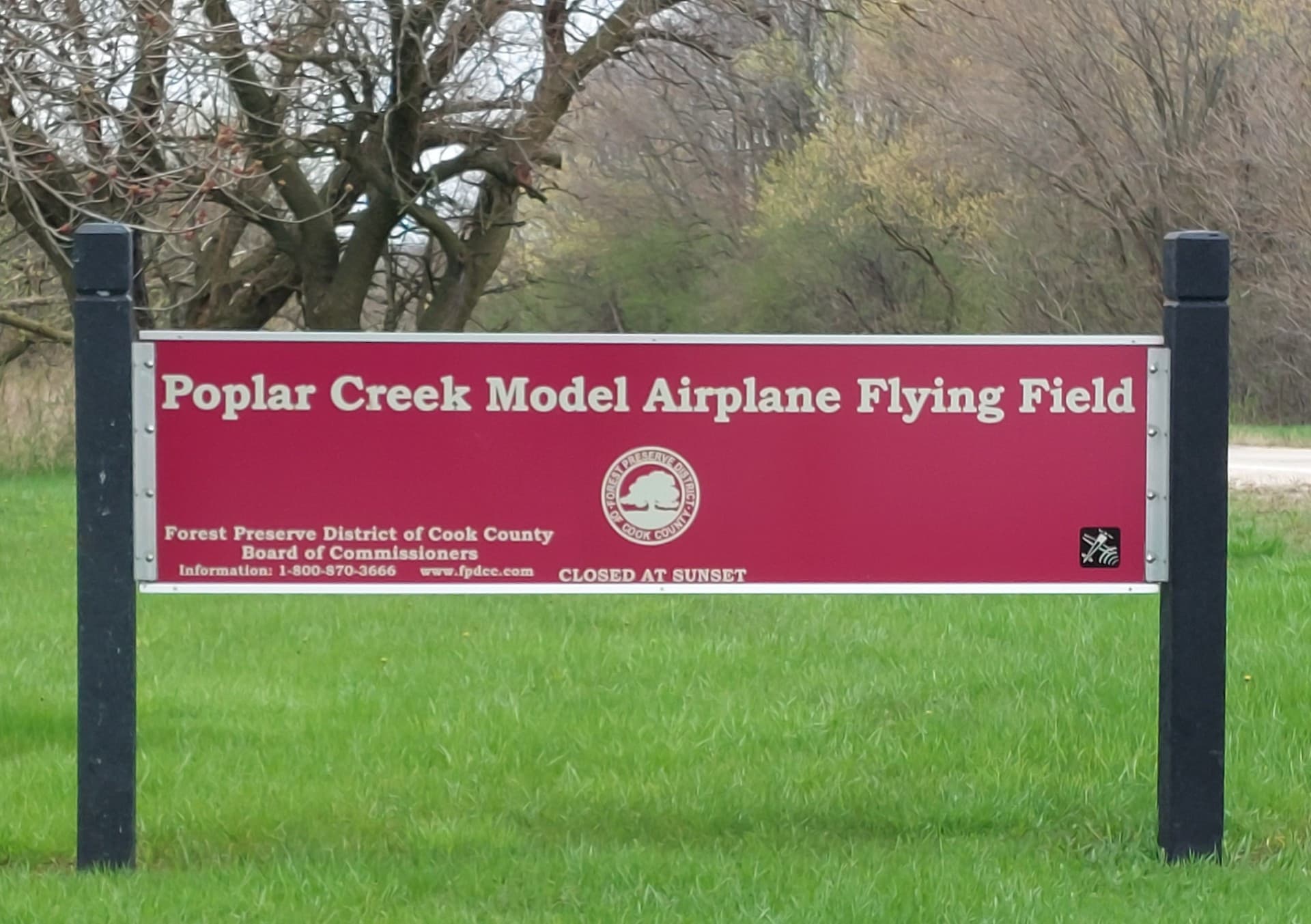 Poplar Creek Model Airplane Flying Field entrance sign